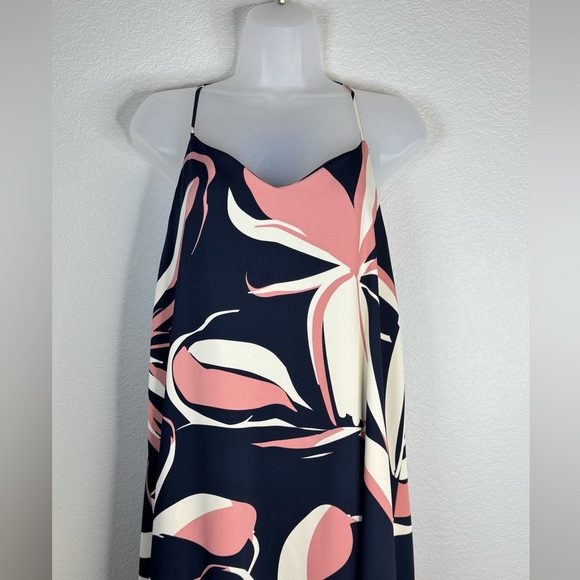 Cynthia Rowley Navy Pink Floral Spaghetti Strap Midi Dress Resortwear Size Large - Picture 2 of 8